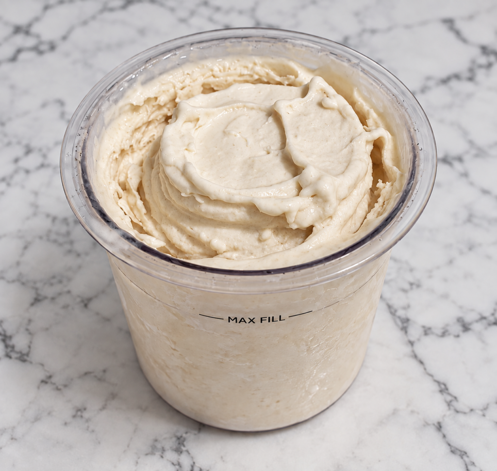 Banana Ninja Creami without protein powder in a pint container, showing its smooth and creamy texture.