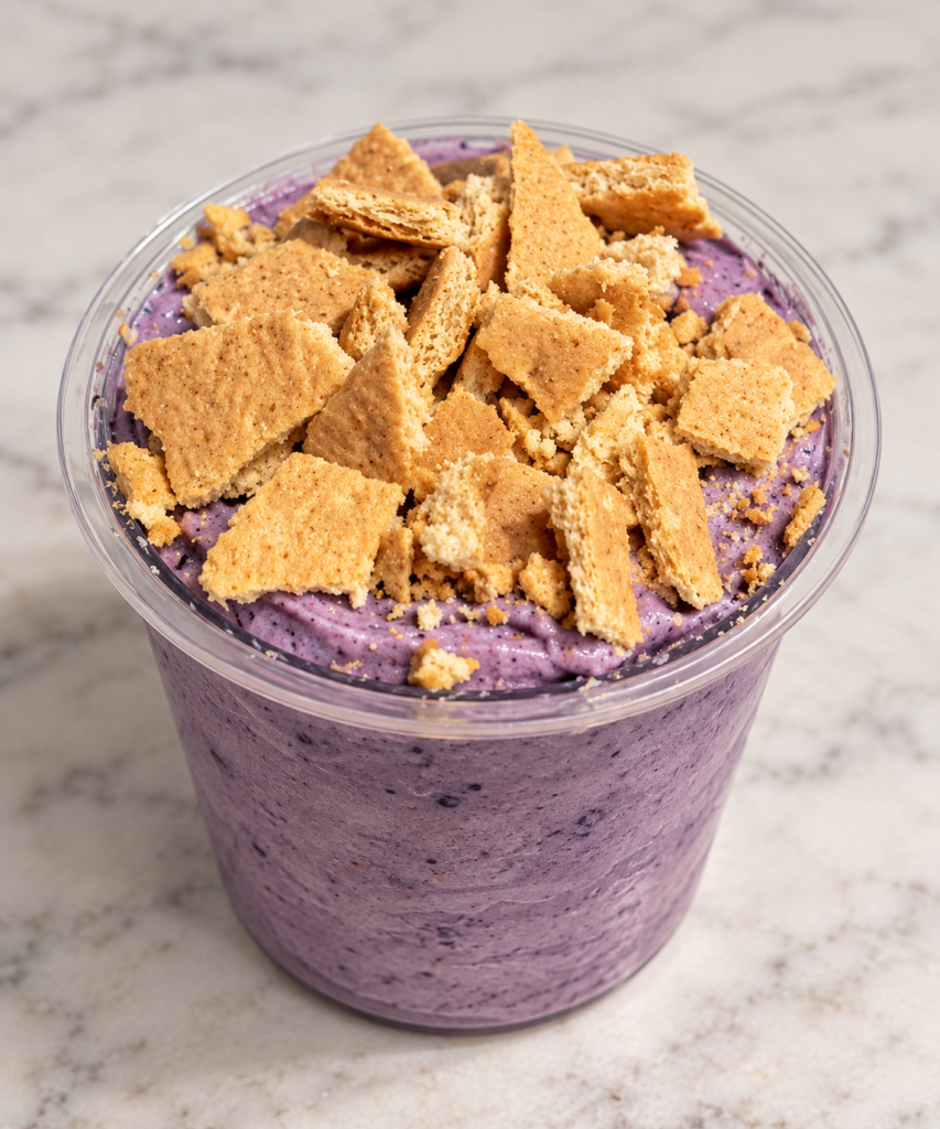 Blueberry Cheesecake Ninja Creami topped with crumbled honey graham crackers