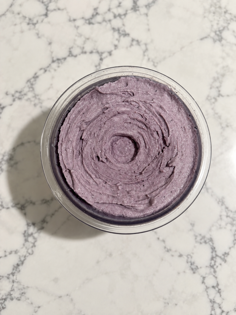 Top-down view of Blueberry Cheesecake Ninja Creami made without protein powder