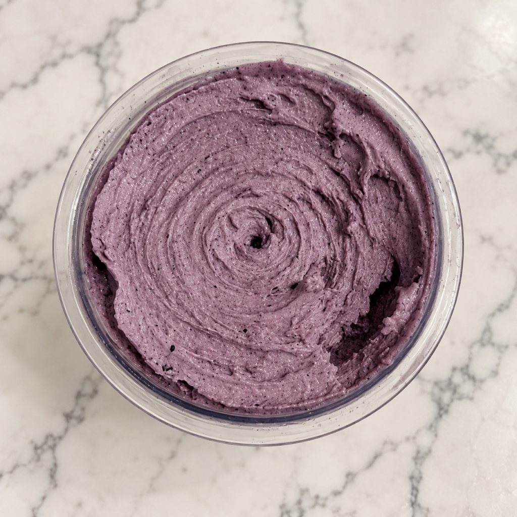 Top-down view of Blueberry Ninja Creami made without protein powder
