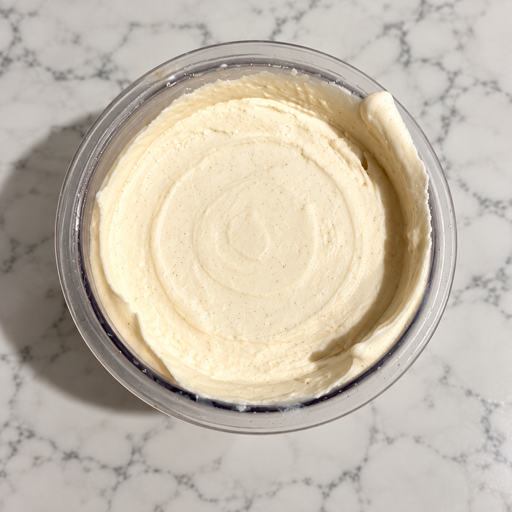 Spoonful of High-Protein Vanilla Ninja Creami showing creamy texture