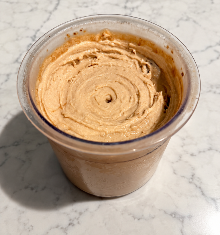 High-Protein Peanut Butter Pudding Ninja Creami in a pint container