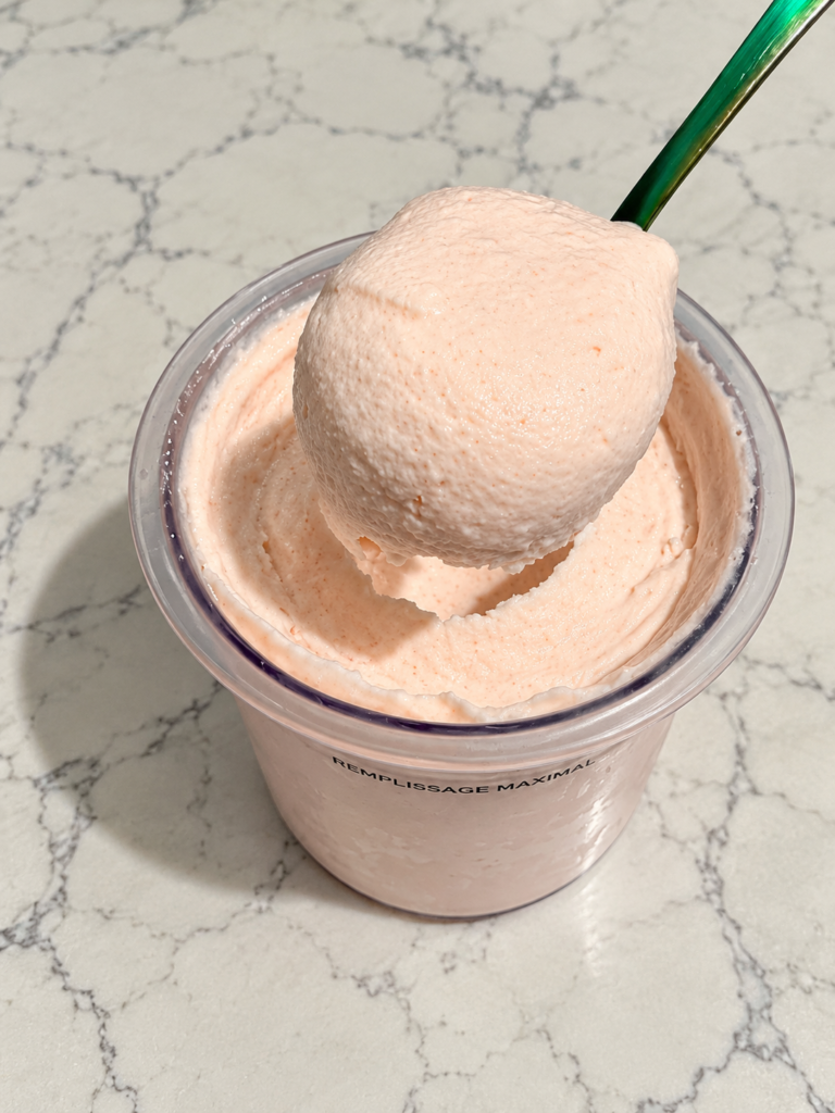 Spoonful of High-Protein Strawberry Cheesecake Pudding Ninja Creami