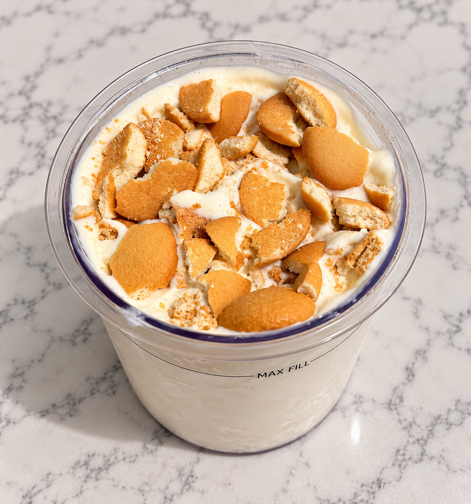 High-Protein Vanilla Pudding Ninja Creami topped with 10 crushed Mini Nilla Wafers