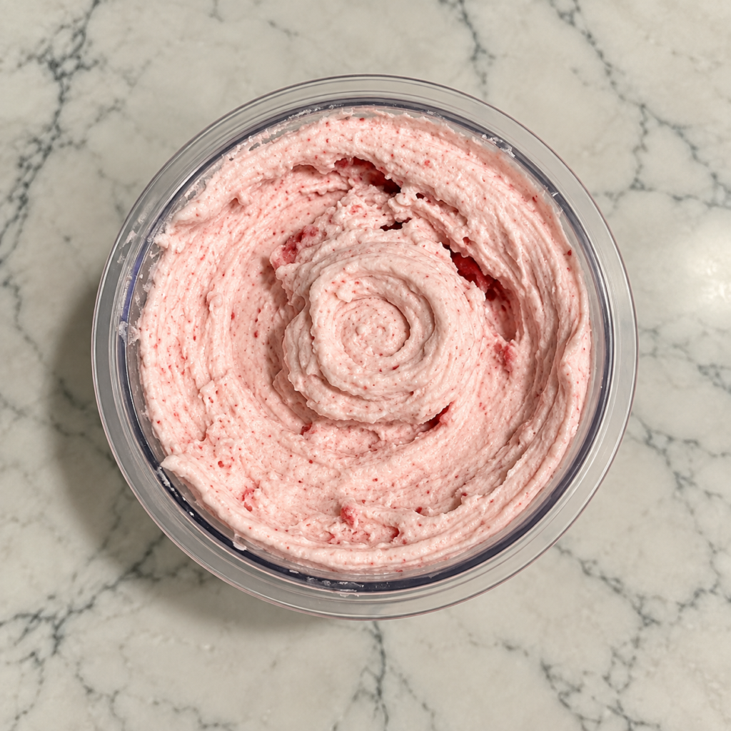 Top-down view of Strawberry Ninja Creami without protein powder