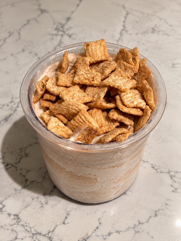 Cinnamon Ninja Creami topped with Cinnamon Toast Crunch