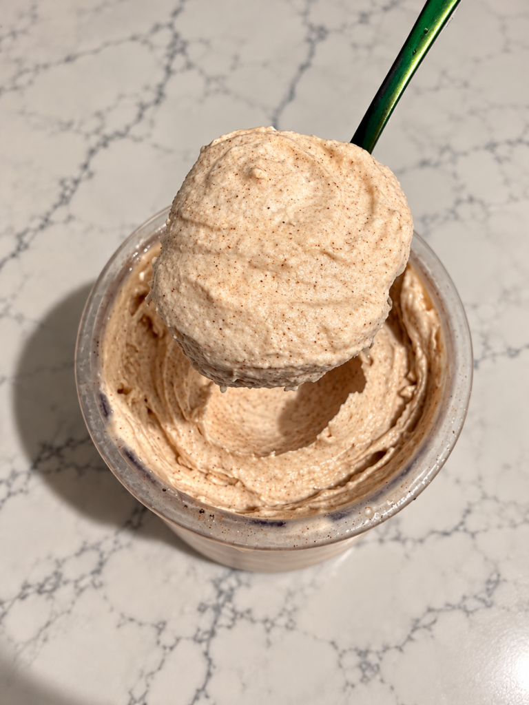 Cinnamon Ninja Creami texture on a green spoon